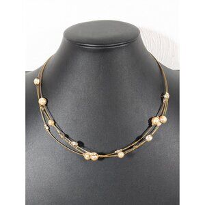 Lia Sophia Golden Faux Pearl Multi Wire Necklace Coastal Chic 19"